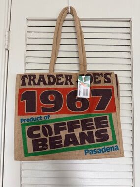 NWT Trader Joe's Beige Burlap Coffee Beans Tote Bag - Pasadena